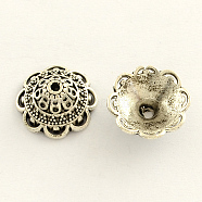 Tibetan Style Zinc Alloy Flower Bead Caps, Multi-Petal, Antique Silver, 14x6mm, Hole: 2mm(X-TIBE-Q033-36)