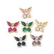 Rack Plating Brass Micro Pave Cubic Zirconia Charms, Long-Lasting Plated, Cadmium Free & Lead Free, Butterfly, Real 18K Gold Plated, Mixed Color, 9.3x10x3.5mm, Hole: 1.4mm(KK-P277-22G)