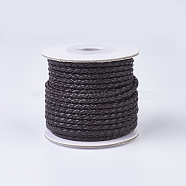 Braided Leather Cords, Round, Coconut Brown, 3mm, about 10yards/roll(WL-P002-09-A)