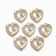 Brass Micro Pave Cubic Zirconia Pendants, Light Gold, Long-Lasting Plated, Cadmium Free & Lead Free, Heart, Clear, 15x13.5x3mm, Hole: 1.5mm(X-KK-S359-057-RS)