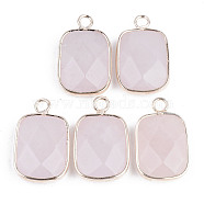Faceted Natural Rose Quartz Pendants, with Golden Plated Brass Edge and Loop, Rectangle, 22x13.5x5.5mm, Hole: 2mm(G-S359-179D)