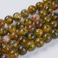 Natural Dragon Veins Agate Beads Strands, Dyed, Round, Olive, 10mm, Hole: 1mm(G-G515-10mm-02B)