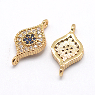 Eye Flat Round Brass Micro Pave Cubic Zirconia Links, Cadmium Free & Nickel Free & Lead Free, Real 18K Gold Plated, 16x8x2mm, Hole: 1mm(ZIRC-J009-06G)