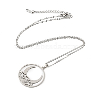 201 Stainless Steel Moon Pendant Necklace with Cable Chains, Stainless Steel Color, 17.60 inch(44.7cm)(NJEW-Q317-32P)
