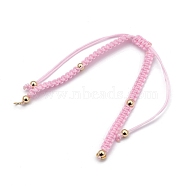 Braided Nylon Bracelet Making, with 304 Stainless Steel Open Jump Rings and Round Brass Beads, Golden, Pink, Single Chain Length: about 6-1/8 inch(15.4cm)(AJEW-JB00721-01)