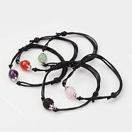 Adjustable Natural Gemstone and Waxed Cotton Cord Bracelets, with Tibetan Style Alloy Bead Caps, 42~75mm(BJEW-JB02333)