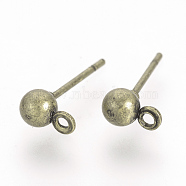 Iron Ball Stud Earring Findings, with Loop, Antique Bronze, 6.5x4mm, Hole: 1mm, Pin: 0.8mm(KK-R071-09AB)
