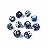 Handmade Millefiori Lampwork Beads, Round, Black, 7~8x6~7mm, Hole: 1~2mm(LAMP-S197-031)