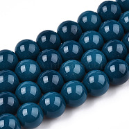 Opaque Solid Color Glass Beads Strands, Round, Marine Blue, 9.5~10mm, Hole: 1.5mm, about 40~42pcs/strand, 14.76~15.12 inch(37.5~38.4cm)(X-GLAA-T032-P10mm-14)