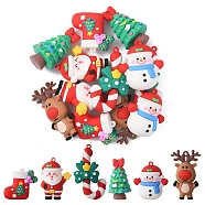 12Pcs 6 Styles PVC Plastic Big Pendants, Christmas Theme, Christmas Sock & Candy Cane & Snowman & Tree & Elk & Father, Mixed Color, 40~64.5x28.5~44x16~29mm, Hole: 3mm, 2pcs/style(KY-FS0001-08)