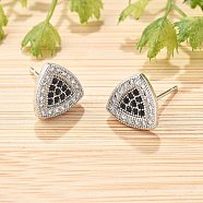 Brass Micro Pave Cubic Zirconia Stud Earrings for Women, Cadmium Free & Lead Free, Long-Lasting Plated, Rack Plating, Platinum, Triangle, 9.5x9.5mm(EJEW-G428-11P-03)