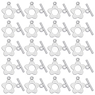 100Pcs Flower Tibetan Style Alloy Toggle Clasps, Lead Free and Cadmium Free, Antique Silver, Flower: 16x20mm, Bar: 16mm long, Hole: 2.5mm(FIND-SC0008-10)