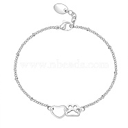 Heart & Dog Paw Stainless Steel Satellite Chain Bracelets for Women, Stainless Steel Color(RQ8185)