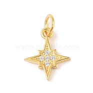925 Sterling Silver Pave Clear Cubic Zirconia Star Charms, with Jump Rings & 925 Stamp, Golden, 13x11x1.5mm, Hole: 3.5mm(STER-K181-01A-G)
