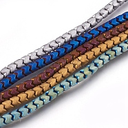 Electroplate Non-magnetic Synthetic Hematite Bead Strands, Frosted, Column, Mixed Color, 5x4mm, Hole: 1mm, about 101~102pcs/strand, 15.9 inch(40.5cm)(G-I208-19F)