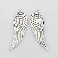 Alloy Pendants, Lead Free and Cadmium Free, Wing, Antique Silver Color, Size: about 48mm long, 16mm wide, 1.5mm thick, hole: 1.5mm(PALLOY-B715-AS)