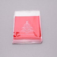 Christmas Theme Rectangle OPP Self-Adhesive Cookie Bags, for Baking Packing Bags, Environmentally Friendly, Red, Christmas Tree Pattern, 129~152x98~100x0.05~0.3mm(OPP-SZC0001-02G)