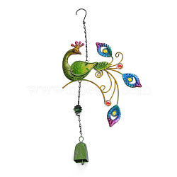 Iron Pendant Decorations, with Glass, Wind Chime, Home Decoration, Peacock, Yellow Green, 470x250mm(PW-WG24730-01)