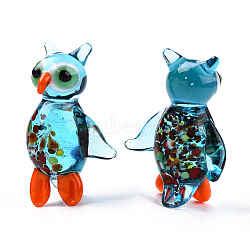 Handmade Lampwork Home Decorations, 3D Owl Ornaments for Gift, Cyan, 51~52.5x36~37.5x22~23mm(LAMP-T011-57)