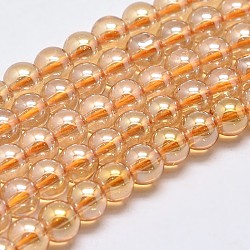 Imitate Austrian Crystal Electroplate Glass Round Bead Strands, Full Pearl Luster Plated, Grade AA, Orange, 4mm, Hole: 1mm, about 104pcs/strand,15.7 inch(GLAA-F030-4mm-A01)