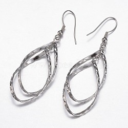 Tarnish Resistant 304 Stainless Steel Dangle Earrings, Hypoallergenic Earrings, Teardrop, Stainless Steel Color, 63mm, Pin: 0.7mm(X-EJEW-G155-03A)