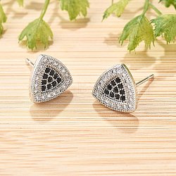 Brass Micro Pave Cubic Zirconia Stud Earrings for Women, Cadmium Free & Lead Free, Long-Lasting Plated, Rack Plating, Platinum, Triangle, 9.5x9.5mm(EJEW-G428-11P-03)