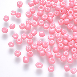 8/0 Baking Paint Glass Round Seed Beads, Pink, 3~3.5x2mm, Hole: 1~1.2mm, about 10000pcs/pound(SEED-S036-01B-04)