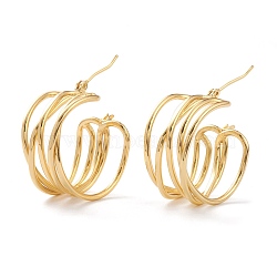 Brass Hoop Earrings, with Steel Pin and Plastic Ear Nuts, Long-Lasting Plated, Real 18K Gold Plated, 26x25x14mm, Pin: 0.8mm(X-EJEW-A056-11G)
