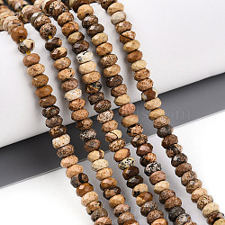 Natural Picture Jasper Beads Strands, Faceted, Rondelle, 3.5~4x2~2.5mm, Hole: 0.7~1mm, about 161~170pcs/strand, 14.69~15.35''(37.3~39cm)(G-T141-34)