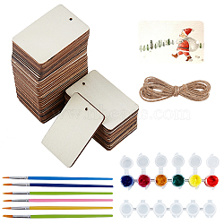 DIY Wood Craft Kits, with Blank Wood Pendants, Hemp Rope, Plastic Empty Paint Box and Art Brushes Pen Sets, Mixed Color(DIY-PH0027-18)