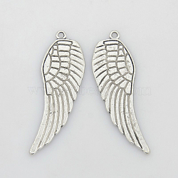 Alloy Pendants, Lead Free and Cadmium Free, Wing, Antique Silver Color, Size: about 48mm long, 16mm wide, 1.5mm thick, hole: 1.5mm(PALLOY-B715-AS)