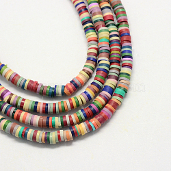 Handmade Polymer Clay Beads, Disc/Flat Round, Heishi Beads, Mixed Color, 3x1mm, Hole: 1mm, about 380~400pcs/strand, 17.7 inch(X-CLAY-R067-3.0mm-M2)