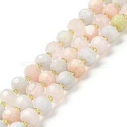 Natural Morganite Beads Strands, with Seed Beads, Faceted Rondelle, 7~8x5~6mm, Hole: 1mm, about 45~46pcs/strand, 14.57''~14.96''(37~38cm)(G-P508-A14-01)