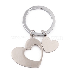 Non-Tarnish Stainless Steel Keychains, Heart, Stainless Steel Color, 6.2cm(KEYC-L031-01P)