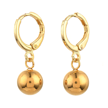 Brass Huggie Hoop Earring, with Round 304 Stainless Steel Charms, Golden, 24mm, Pin: 0.7mm