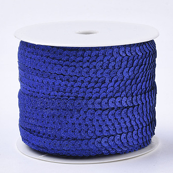 Ornament Accessories Plastic Paillette Bead Strands, with Glitter Powder, Sequins Trim, Flat Round, Blue, 6x0.3mm, Hole: 1.2mm, about 100yards/roll