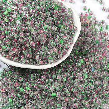 Transparent Inside Colours Glass Seed Beads, Round Hole, Round, Spring Green, 4x3mm, Hole: 1.4mm, about 6428pcs/pound