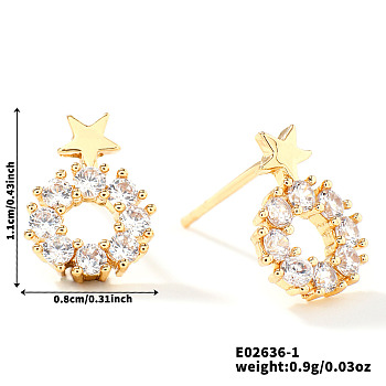 Brass Rhinestone Stud Earrings for Women, Elegant and Stylish Fashion Accessories, Golden, Star, 11x8mm