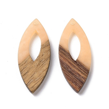 Opaque Resin & Walnut Wood Pendants, Horse Eye Charms, PeachPuff, 38x15.5x3.5mm, Hole: 2mm