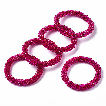 Faceted Transparent Glass Beads Stretch Bracelets, Torsade Bracelets, Rondelle, Deep Pink, Inner Diameter: 2 inch(5cm)