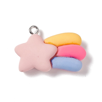 Opaque Resin Pendants, with Platinum Tone Iron Loops, Pink, Meteor Pattern, 19x27x7mm, Hole: 2mm