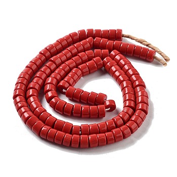 Handmade Lampwork Beads, Column, Red, 8~8.5x4~6mm, Hole: 1.8mm, about 131pcs/strand, 25.79''(65.5cm)