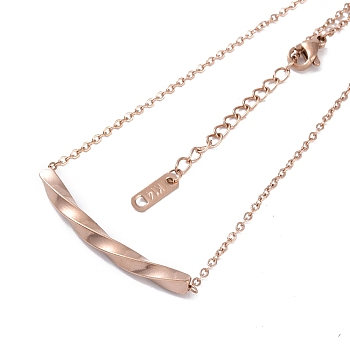 Ion Plating(IP) 304 Stainless Steel Cable Chain Necklaces, Twist Stick Pendant Necklaces for Women, Rose Gold, 17.72 inch(45cm)
