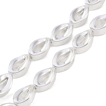 Electroplated Synthetic Non-magnetic Hematite Beads Strands, Hollow Oval, Silver Plated, 10x6x3.5mm, Hole: 1mm, about 43pcs/strand, 15.94 inch(40.5cm)