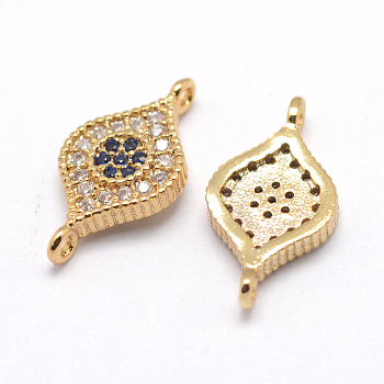 Eye Flat Round Brass Micro Pave Cubic Zirconia Links, Cadmium Free & Nickel Free & Lead Free, Real 18K Gold Plated, 16x8x2mm, Hole: 1mm