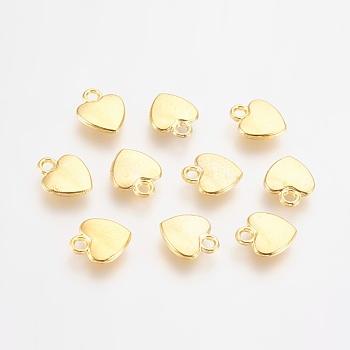 Tibetan Style Alloy Charms, Lead Free, Nickel Free and Cadmium Free, Heart, Golden Color, 12mm long, 10mm wide, 2.5mm thick, hole: 2mm