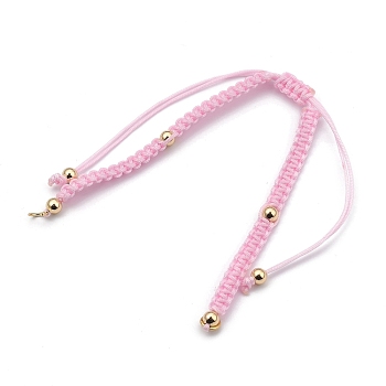 Braided Nylon Bracelet Making, with 304 Stainless Steel Open Jump Rings and Round Brass Beads, Golden, Pink, Single Chain Length: about 6-1/8 inch(15.4cm)