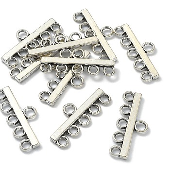Tibetan Style Alloy Chandelier Components Links, 5-Strand Reducer Connector, Bar, Cadmium Free & Lead Free, Antique Silver, 12x29x2mm, Hole: 2.5mm & 3mm