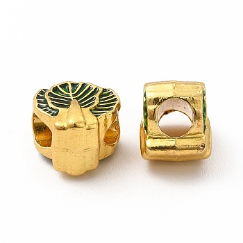 Rack Plating Alloy Enamel European Beads, Large Hole Beads, Cabbage, Matte Gold Color, 9.5x11x8.5mm, Hole: 4.2mm