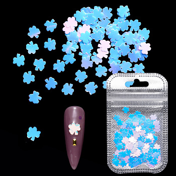 Shining Nail Art Glitter, Manicure Sequins, DIY Sparkly Paillette Tips Nail, Clover, Light Sky Blue, 6x6x0.3mm, about 2g/bag